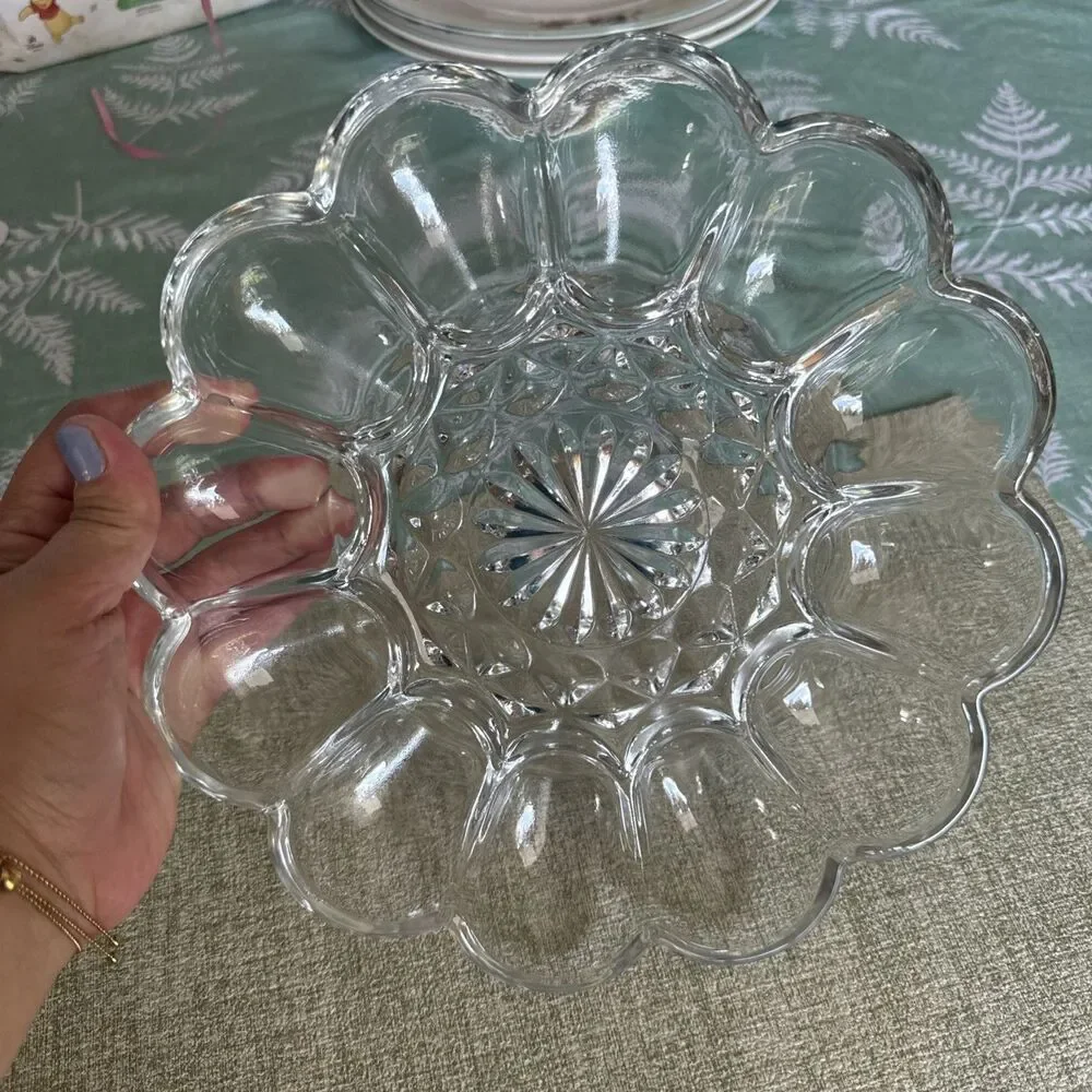 VTG Anchor Hocking Vintage Clear Glass Deviled Egg or Oyster Serving Plate, EUC